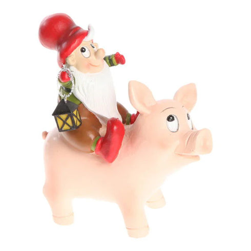 Tomte rider på gris, H 7,5cm, Julius