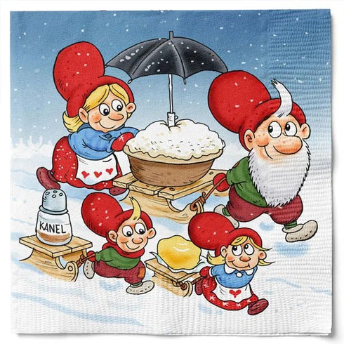 Servetter, 3-lags, Vit/Blå, Julgröt, Julius