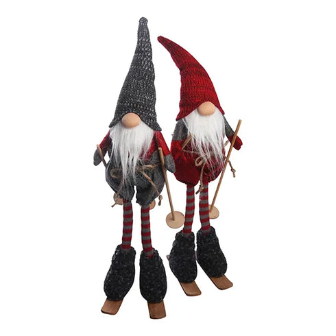 Tomtenissar som åker skidor, 2 varianter, H 48cm, Röd/Grå