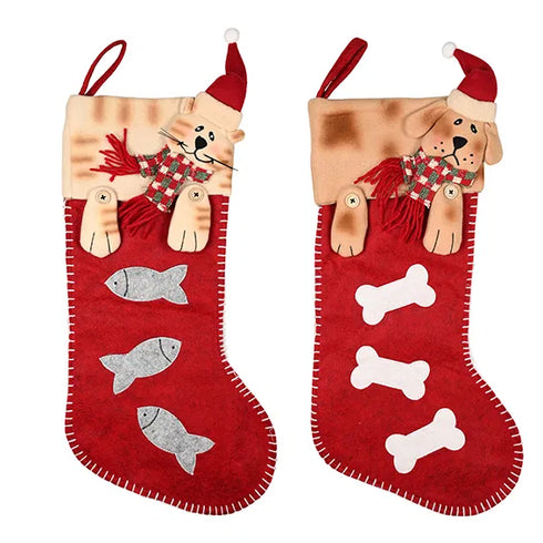 Julstrumpa, H 50cm, 2 varianter: en hund och en katt, Röd