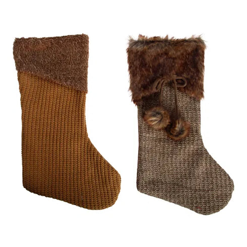 Julstrumpor, med fuskpäls, H53cm, Brun, 2ass