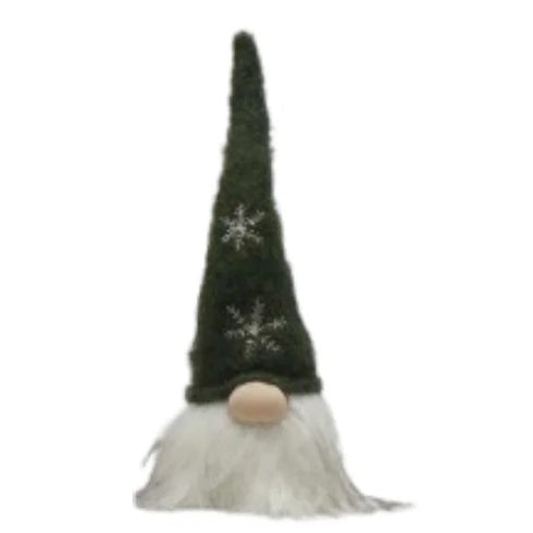 Tomte, grön luva med snöflinga, H 30cm,