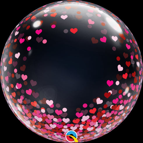 24" DECO BUBBLE 001CT RED & PINK CONFETTI HEARTS