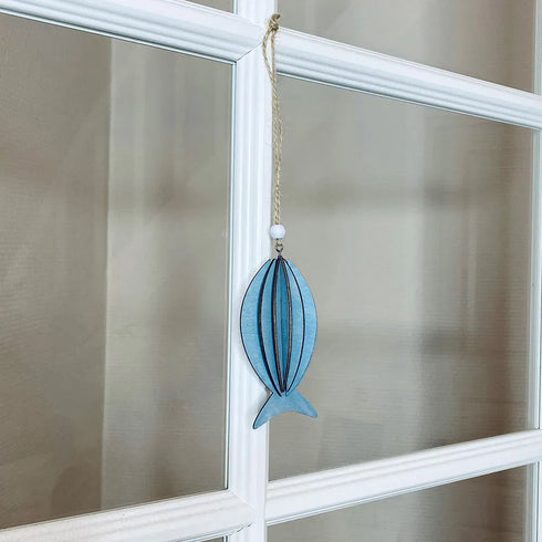 Fisk för upphängning, H12cm Trä, Ljusblå