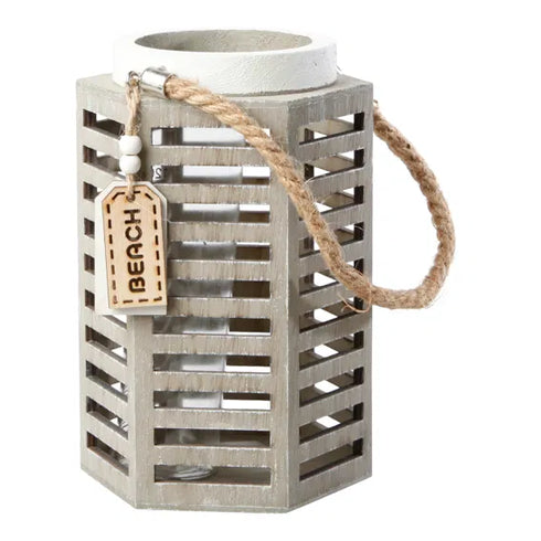 Lykta , H17cm Trä, Creme