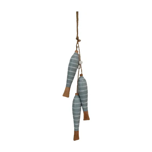 Decorative Fish for Hanging, H34cm, Wood, Natural/Blue