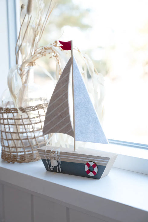 Segelbåt, H24cm, Trä, Blå