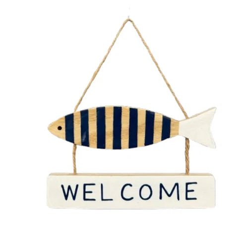 Welcome sign, H 20 cm, Wood, Natural