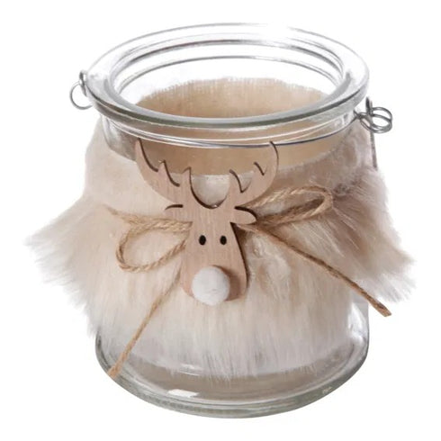 Ljuslykta med rådjur H10cm, Glas