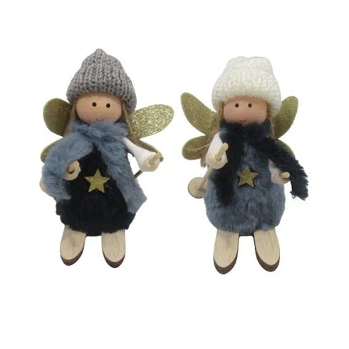 Änglar på skridskor, H11cm, Tyg, Mörkblå, 2ass