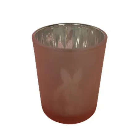Ljusstake i glas, H 6,5cm, B 5,5cm, Rosa