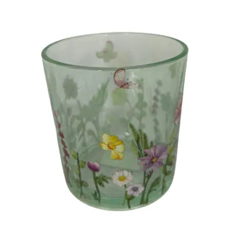 Ljusstake i glas, H 8cm, B 7,3cm, Mångfärgad