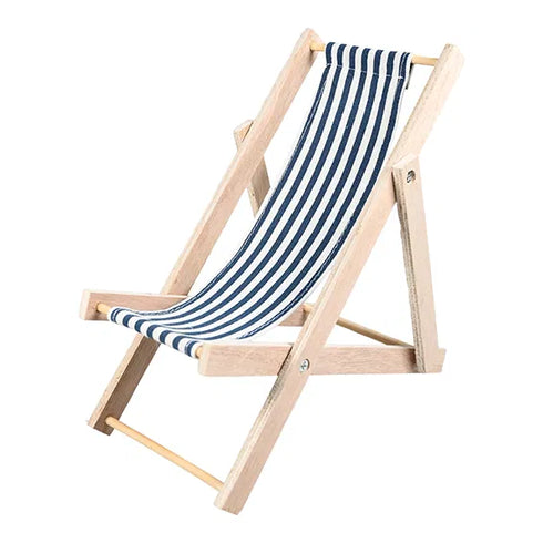 Strandstol för dekoration, H18cm, trä blå/vit