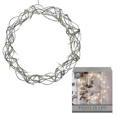 Krans cirkelformad m/60 varmvita LED-lampor