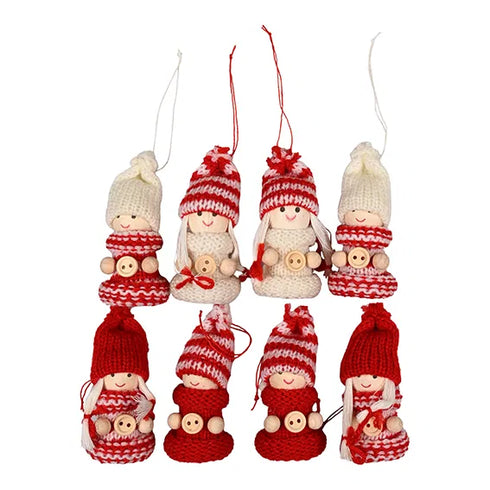 Stickade tomtar för upphängning, H 3cm, Röd/Vit