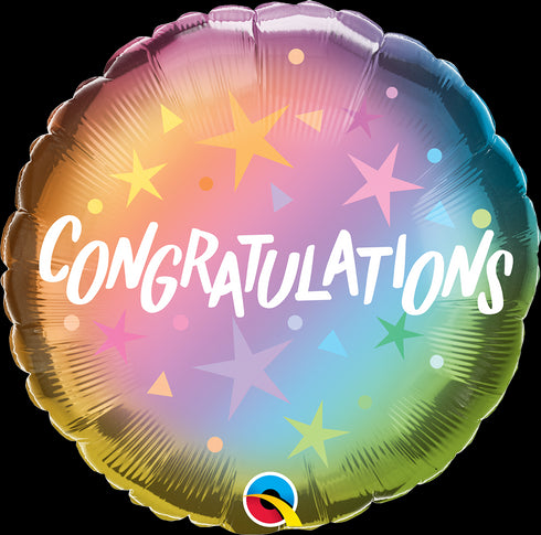 18" ROUND QX FOIL PRINT 001CT CONGRATULATIONS OMBRE & STARS