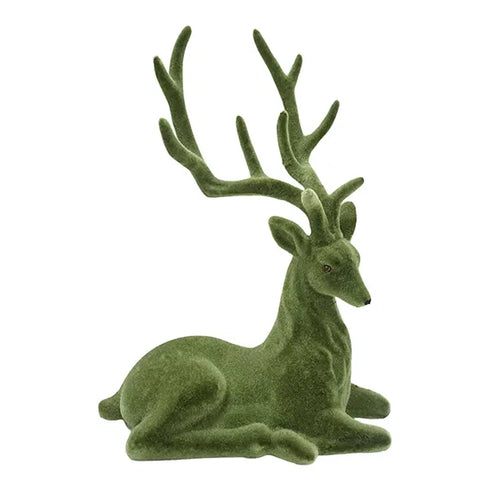 Hjort liggande, H 22cm, Grön med "sammetsyta".