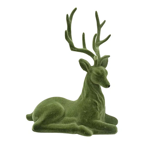 Hjort liggande, H 26cm, Grön med "sammetsyta".