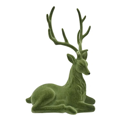 Hjort liggande, H 36cm, Grön med "sammetsyta".