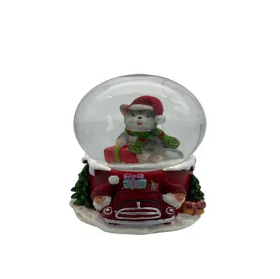 Snöglob med katt, H6,5cm Polyresin, Brun