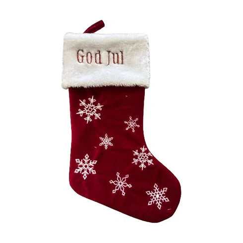 Julstrumpa med stjärnor, H45cm Polyester, Röd