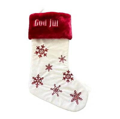 Julstrumpa med stjärnor, H45cm Polyester, Vit