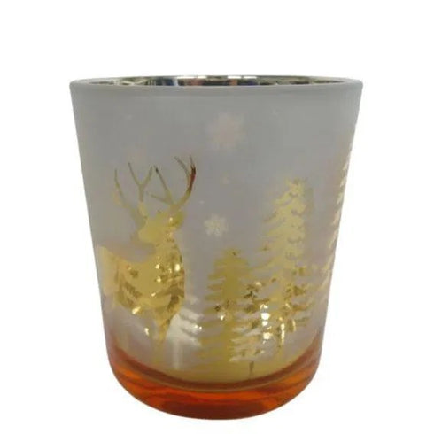 Värmeljuslykta ren & granar, H9,8cm, Glas, Silverfärgad