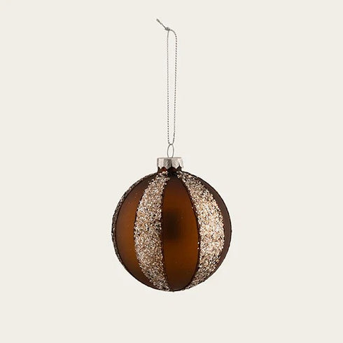 Glass bauble, brown with glitter, Dia. 8cm