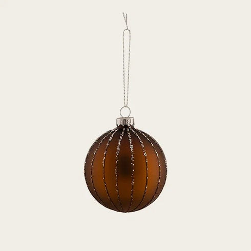 Glass bauble, brown, with glitter, Dia. 8cm