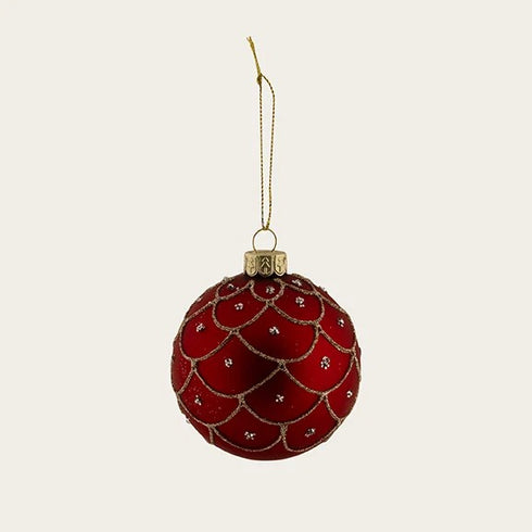 Julkula i Glas, Vinröd, glitter, Dia. 8cm