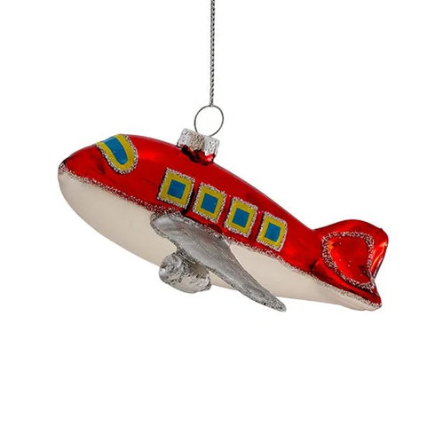 Julkula i glas Flygplan, Rött,12cm