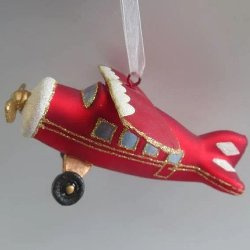 Glass Bauble Aeroplane, Red