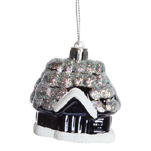 Christmas bauble, Christmas house, blue H 6cm