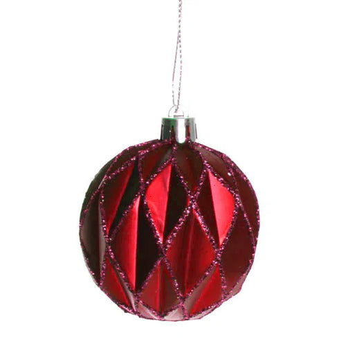 Röd julgranskula m. glitter, Dia 10cm