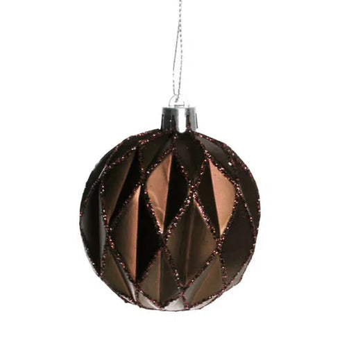 Brun julgranskula m. glitter, Dia 10cm