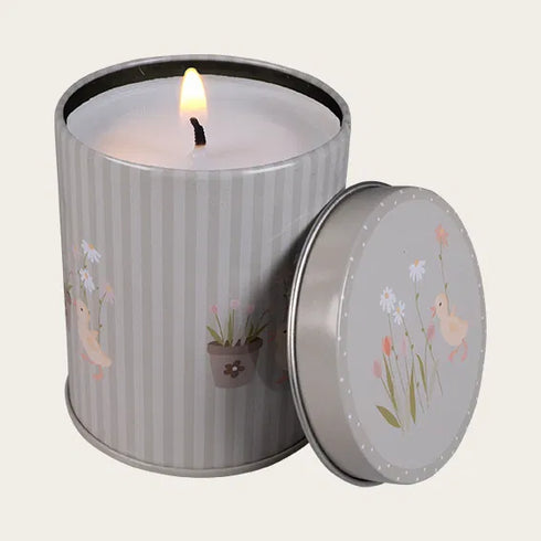 Tealight in tin, H 8cm, Grey-green