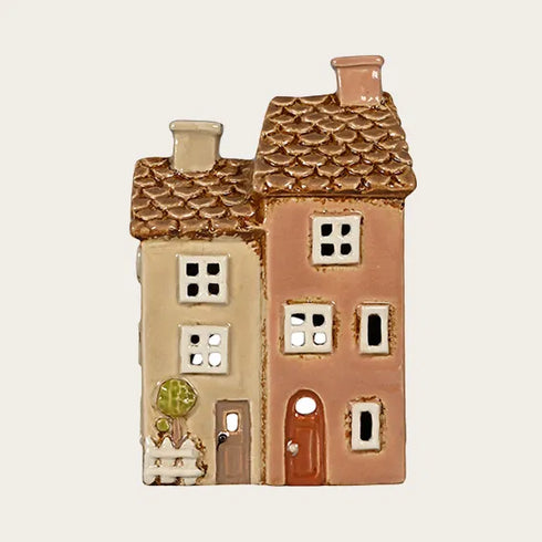 Keramikhus, Beige/Rosa, H 15cm