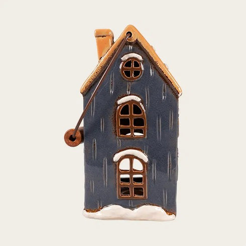 Ceramic house with handle, Dark blue, H 22cm