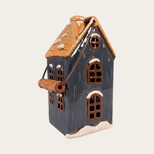 Ceramic house with handle, Dark blue, H 22cm