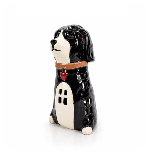 Dog candle holder in ceramic, black, H 23cm