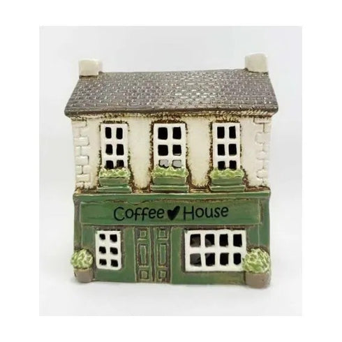 Ceramic House, Green/White, H 15.5cm