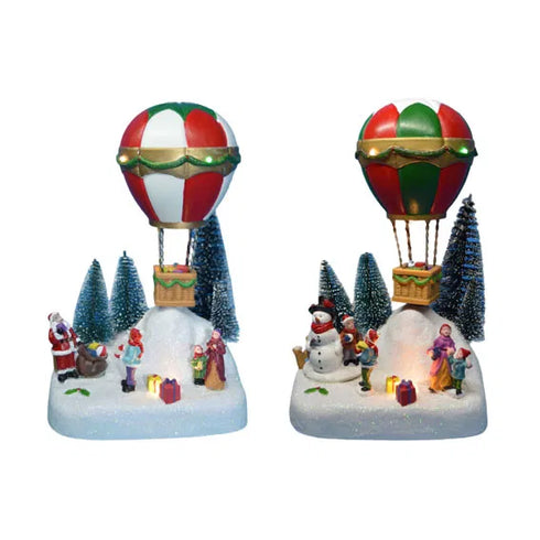 Snögubbe/roterande ballong, LED & Musik, H23cm, 2ass