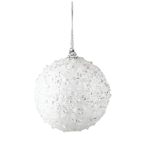 Julkula, Vit julgranskula med glitter, Dia8cm, Styrofoam