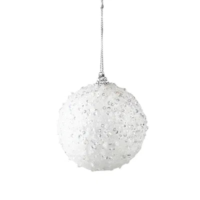 Julkula, Vit julgranskula med glitter, Dia10cm, Styrofoam