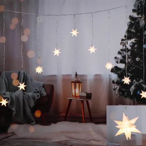 Ljuskedja, 9 LED, stjärnor, gardin, L 125cm