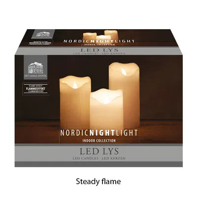 Stearinljus, LED, 3/set, H10/12,5/15cm, Vit