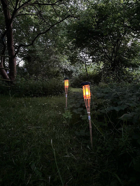 Solcellsbambufackla med 12 LED,H70xDia8,50cm