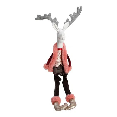 Rådjur, pojke, H65cm Polyester, Grå/röd