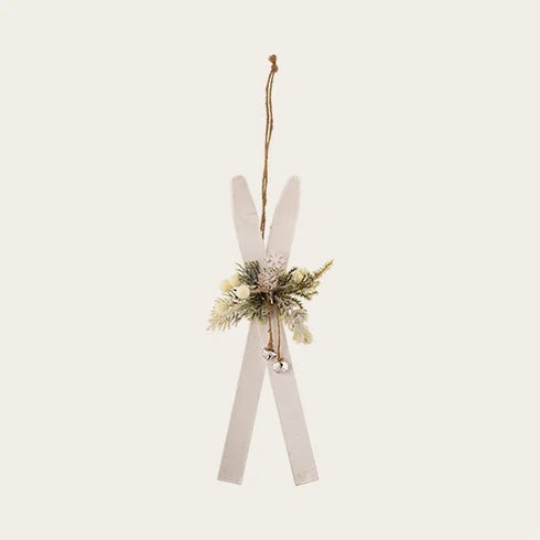 Skidor i trä, för upphängning, vita, H 40cm