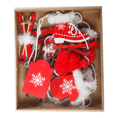 Dekorationskit, 6 delar i trä, röd